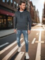 Pánska basic mikina s kapucňou, tmavošedá Dstreet BX5863
