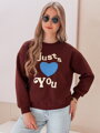 Dámska mikina JUST LOVE YOU – bordová, oversize s veľkým srdcom BY1474