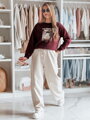 Dámska mikina GOOSHY krátka oversize s potlačou – bordová BY1426