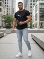 Herren T-Shirt mit Totenkopf und Blumendruck NX079R