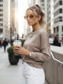 Bluzka damska one size z długi rękawem CRYSTALIA mokka Dstreet RY2770