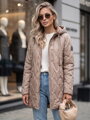 Béžová prešívaná prechodná dámska bunda s kapucňou TY5767
