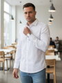 Pánska košeľa slim fit DX2699 – biela košeľa s jemným mikrovzorom