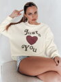 Béžová dámska mikina JUST LOVE YOU oversize s veľkým srdcom BY1476