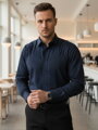 Pánska košeľa slim fit DX2688 – tmavomodrá košeľa s jemným geometrickým vzorom