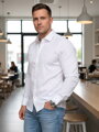 Pánska košeľa slim fit DX2699 – biela košeľa s jemným mikrovzorom