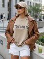 T-shirt damski z nadrukiem BONGANIR beżowy Dstreet RY2635