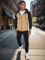 Pánska mikina s kapucňou na zips, camel Dstreet BX5871