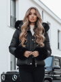 Čierna krátka prešívaná zimná dámska bunda YOUWARM s kapucňou a odnímateľnou kožušinou TY5006