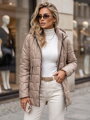 Béžová prešívaná dámska bunda s odnímateľnou kapucňou TY5793