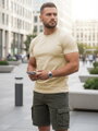 T-shirt męski klasyczny beżowy Dstreet RX5676
