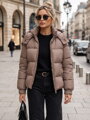 Béžová krátka zimná dámska bunda s prešívaním a kapucňou Dstreet TY5748
