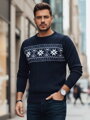 Pánsky tmavomodrý sveter so snehovými vločkami Dstreet WX2277