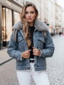 Modrá džínsová dámska bunda FURDENIM s kožušinou TY4755Z