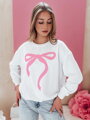 Biela dámska mikina SOFTTIE oversize s potlačou mašle BY1358
