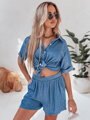 Dámsky modrý oversize ľanový komplet so šortkami LINEN LOVE AY1138