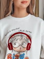 Biela dámska mikina LALA VIBE s potlačou dievčaťa BY1504