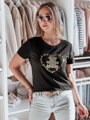 T-shirt damski z misiem TEDDYCAP czarny Dstreet RY2746