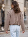 Béžová krátka menčestrová dámska bunda so sťahovaním Dstreet TY6020