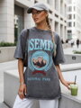 T-shirt damski z nadrukiem ZAKUANI grafitowy Dstreet RY2633