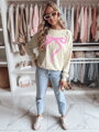 Béžová dámska mikina SOFTTIE oversize s potlačou mašle BY1356