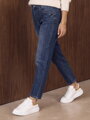 Dámske rifle slim fit s predným zvislým prešitím – tmavomodrá