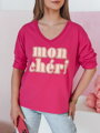 Bluzka damska oversize z nadrukiem CHERINO fuksja Dstreet RY2829