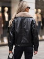 Dámska zimná koženková bunda Dstreet v leteckom štýle – čierna