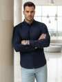 Pánska košeľa slim fit DX2692 – tmavomodrá košeľa so subtílnym mikrovzorom