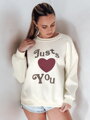 Béžová dámska mikina JUST LOVE YOU oversize s veľkým srdcom BY1476