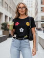 T-shirt damski w kwiaty DAISYLA czarny Dstreet RY2744