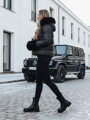 Čierna krátka prešívaná zimná dámska bunda YOUWARM s kapucňou a odnímateľnou kožušinou TY5006