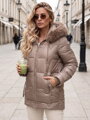 Dámska zimná prešívaná bunda do polovice stehien – béžová