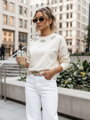 Bluzka damska one size z długi rękawem CRYSTALIA jasnobeżowa Dstreet RY2767