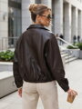 Dámska koženková oversize bunda hnedá TY5663