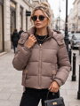 Béžová krátka zimná dámska bunda s prešívaním a kapucňou Dstreet TY5748