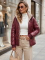 Bordová prešívaná prechodná dámska bunda s odnímateľnou kapucňou Dstreet TY5777