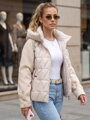 Béžová prešívaná zimná dámska bunda s kapucňou TY5932