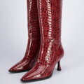 Dámske lakované kroko čižmy na vysokom podpätku 95-D-507-3