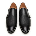 Pánske double monki kožené s pletenkou čierne 99-M-302-1