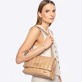 Dámska crossbody z ekokože dvojkomorová malá béžová 100-4Y-419-9
