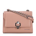 Dámska crossbody kabelka z kože s ozdobnou prackou ružová 99-4E-628-P  