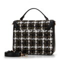 Damska torebka crossbody z tkaniny bouclé czarno - biała 99-4Y-411-10