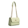 Dámska kabelka cez rameno z pravej kože so zeleným prešívaním 100-4E-205-Z