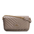 Béžová crossbody kabelka z prírodnej kože s prešívaním a klopou 102-4E-204-9