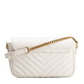 Krémová crossbody kabelka z prírodnej kože s prešívaním a klopou 102-4E-204-0