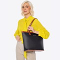 Dámska dvojfarebná shopperka z ekokože čierno-hnedá so strieborným logom 100-4Y-005-1S