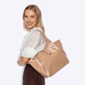 Dámska shopper kabelka z ekologickej kože béžová s ozdobným pásikom 101-4Y-418-9