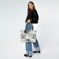 Dámska žakárová shopper kabelka so vzorom čierno-krémová 99-4E-500-X2