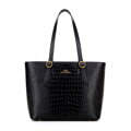 Dámska shopperka z kože croco čierna so zlatým logom 100-4E-623-1G